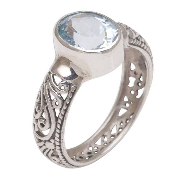 Alternate image for Balinese Blue Topaz and Sterling Silver Single Stone Ring Bali Beauty