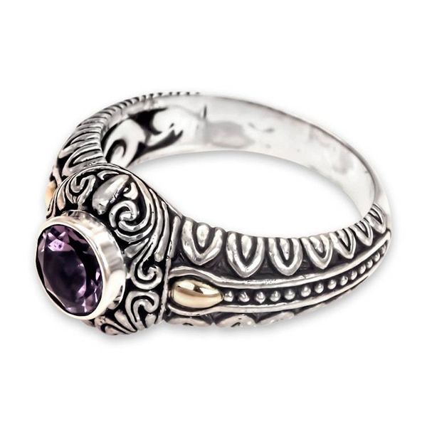 Alternate image for Amethyst Gold Accented Silver Cocktail Ring from Bali Lavender Treasure
