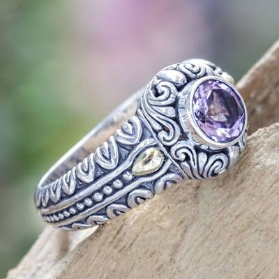 Alternate image for Amethyst Gold Accented Silver Cocktail Ring from Bali Lavender Treasure