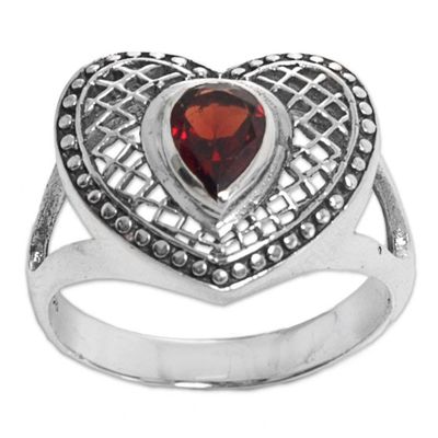 Alternate image for Sterling Silver and Garnet Heart Shaped Cocktail Ring Bali Heart in Red