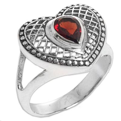 Alternate image for Sterling Silver and Garnet Heart Shaped Cocktail Ring Bali Heart in Red