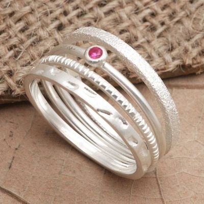 Alternate image for Sterling Silver Stacking Rings Set of 4 Pink Slip in Silver