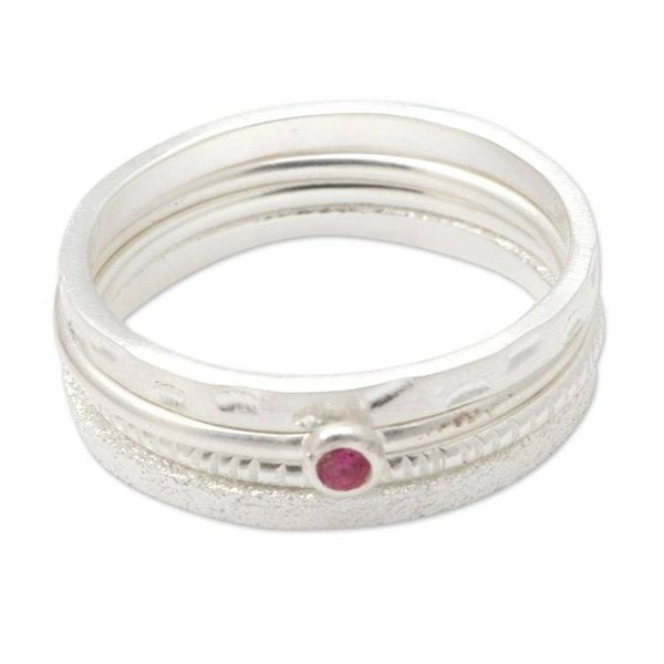 Alternate image for Sterling Silver Stacking Rings Set of 4 Pink Slip in Silver