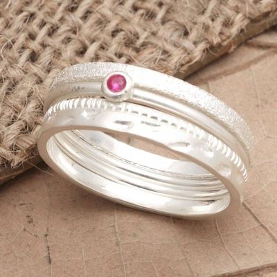 Alternate image for Sterling Silver Stacking Rings Set of 4 Pink Slip in Silver