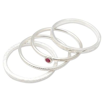 Alternate image for Sterling Silver Stacking Rings Set of 4 Pink Slip in Silver