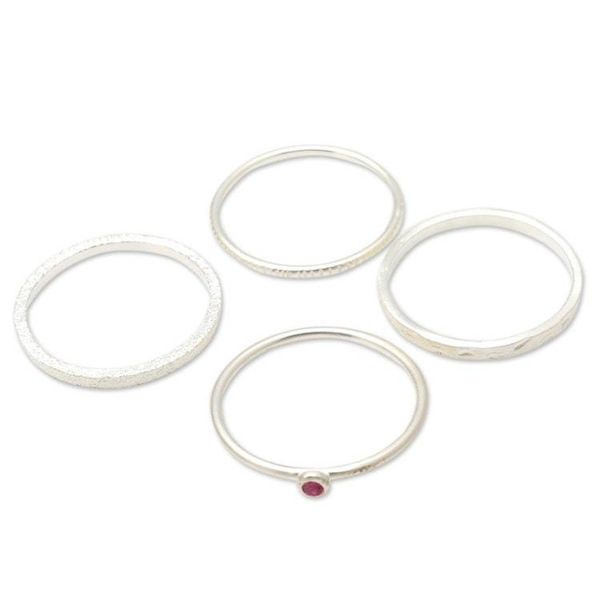 Alternate image for Sterling Silver Stacking Rings Set of 4 Pink Slip in Silver