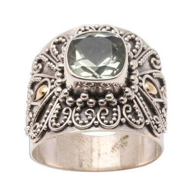 Alternate image for Bali Gold Accent Silver and Checkerboard Prasiolite Ring Green Checkerboard Window