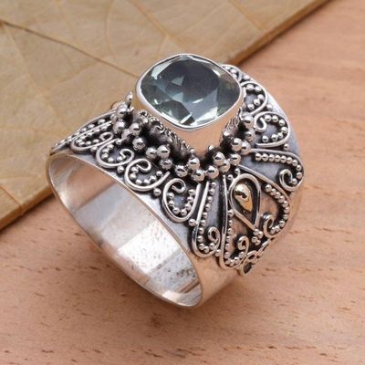 Alternate image for Bali Gold Accent Silver and Checkerboard Prasiolite Ring Green Checkerboard Window