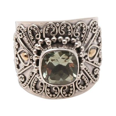 Alternate image for Bali Gold Accent Silver and Checkerboard Prasiolite Ring Green Checkerboard Window