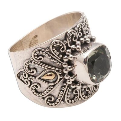 Alternate image for Bali Gold Accent Silver and Checkerboard Prasiolite Ring Green Checkerboard Window