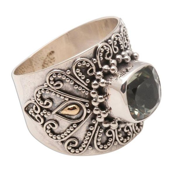 Alternate image for Bali Gold Accent Silver and Checkerboard Prasiolite Ring Green Checkerboard Window