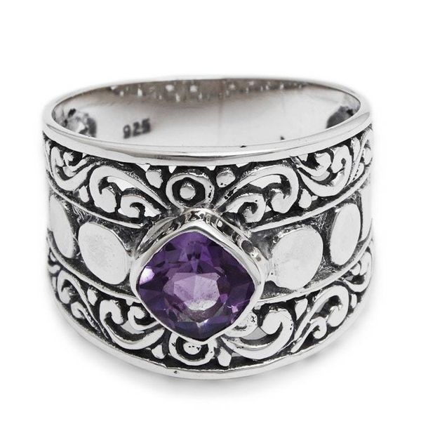 Alternate image for Classic Balinese-Inspired Faceted Amethyst Single Stone Ring Garden of Amethyst