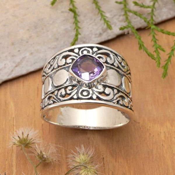 Alternate image for Classic Balinese-Inspired Faceted Amethyst Single Stone Ring Garden of Amethyst