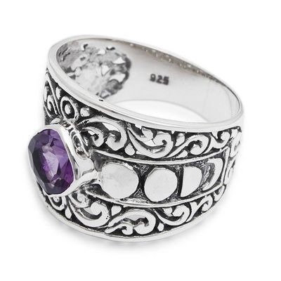 Alternate image for Classic Balinese-Inspired Faceted Amethyst Single Stone Ring Garden of Amethyst