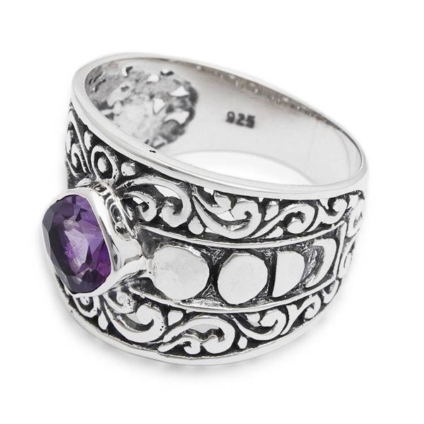 Alternate image for Classic Balinese-Inspired Faceted Amethyst Single Stone Ring Garden of Amethyst