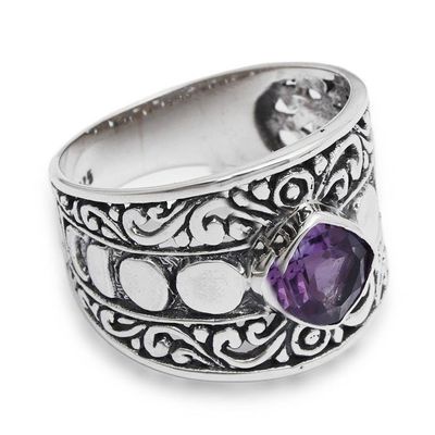Alternate image for Classic Balinese-Inspired Faceted Amethyst Single Stone Ring Garden of Amethyst