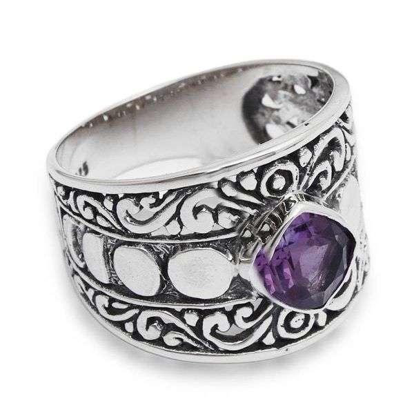 Alternate image for Classic Balinese-Inspired Faceted Amethyst Single Stone Ring Garden of Amethyst