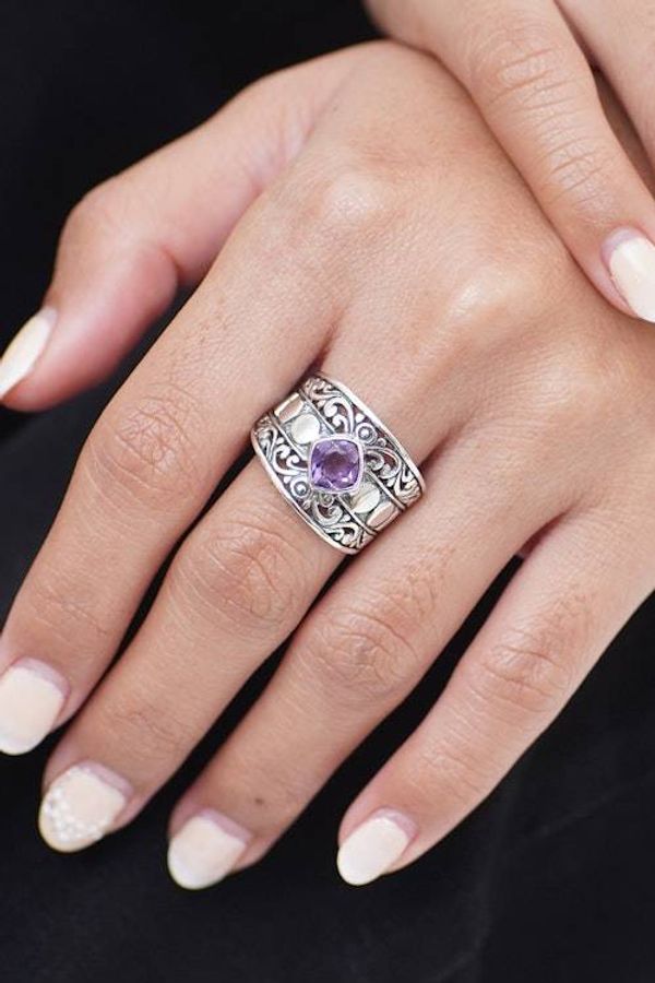 Alternate image for Classic Balinese-Inspired Faceted Amethyst Single Stone Ring Garden of Amethyst