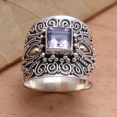 Primary image for Bali Gold Accent Sterling Silver and Amethyst Cocktail Ring Lilac Window