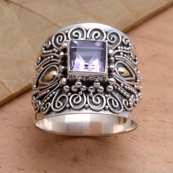 Alternate image for Bali Gold Accent Sterling Silver and Amethyst Cocktail Ring Lilac Window