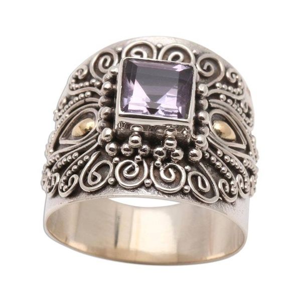 Alternate image for Bali Gold Accent Sterling Silver and Amethyst Cocktail Ring Lilac Window