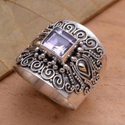 Alternate image for Bali Gold Accent Sterling Silver and Amethyst Cocktail Ring Lilac Window