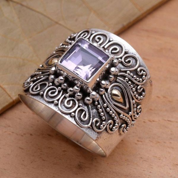 Alternate image for Bali Gold Accent Sterling Silver and Amethyst Cocktail Ring Lilac Window