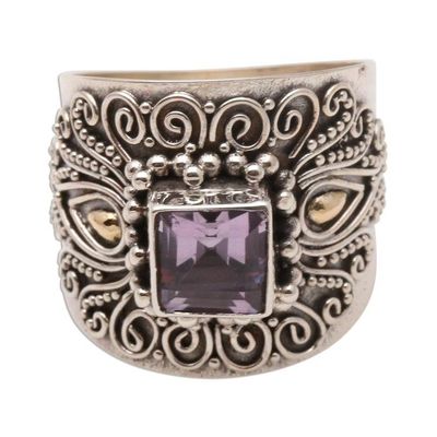 Alternate image for Bali Gold Accent Sterling Silver and Amethyst Cocktail Ring Lilac Window