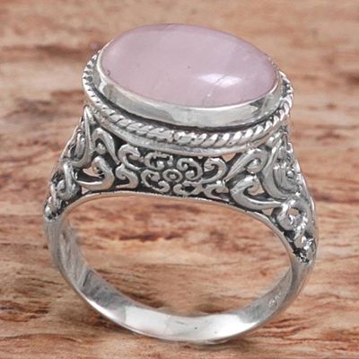 Primary image for Sterling Silver Rose Quartz Single Stone Ring from Indonesia Bali Eye in Pink