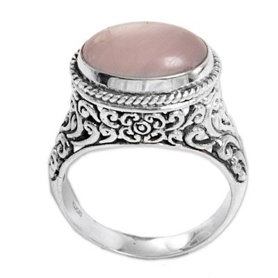 Alternate image for Sterling Silver Rose Quartz Single Stone Ring from Indonesia Bali Eye in Pink