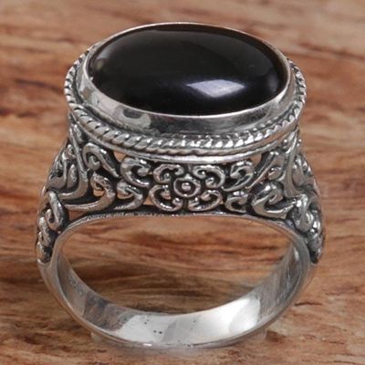 Primary image for Sterling Silver Onyx Single Stone Ring from Indonesia Deep Eye