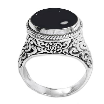 Alternate image for Sterling Silver Onyx Single Stone Ring from Indonesia Deep Eye