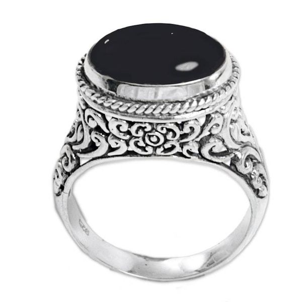 Alternate image for Sterling Silver Onyx Single Stone Ring from Indonesia Deep Eye