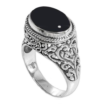 Alternate image for Sterling Silver Onyx Single Stone Ring from Indonesia Deep Eye