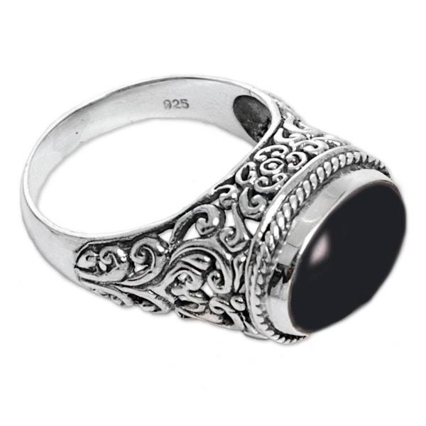 Alternate image for Sterling Silver Onyx Single Stone Ring from Indonesia Deep Eye