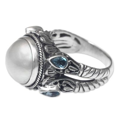 Alternate image for Sterling Silver Ring with Mabe Pearl and Blue Topaz Joyful Moon