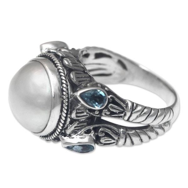 Alternate image for Sterling Silver Ring with Mabe Pearl and Blue Topaz Joyful Moon