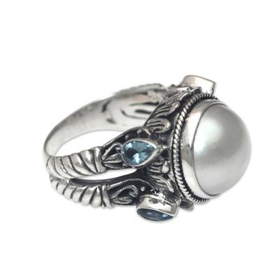 Alternate image for Sterling Silver Ring with Mabe Pearl and Blue Topaz Joyful Moon