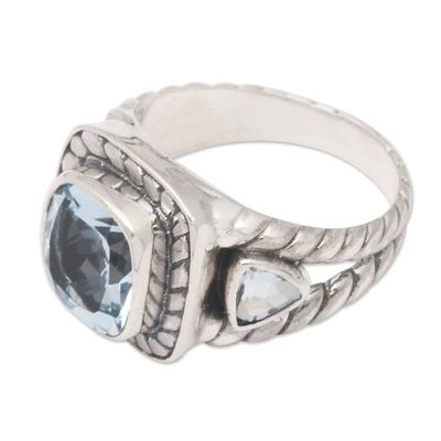 Alternate image for Sterling Silver Cocktail Ring with Three Blue Topaz Stones Fantastic Heaven