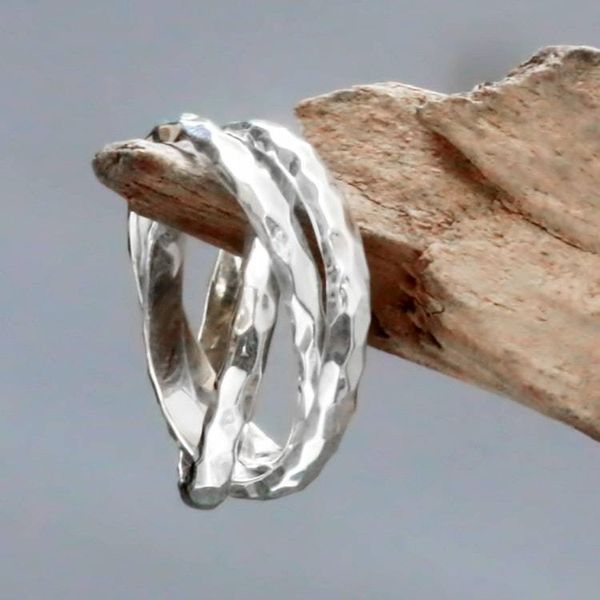 Alternate image for Set of 3 Interlinked Sterling Silver Rings from Bali Denpasar Roads