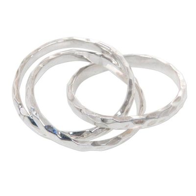 Alternate image for Set of 3 Interlinked Sterling Silver Rings from Bali Denpasar Roads