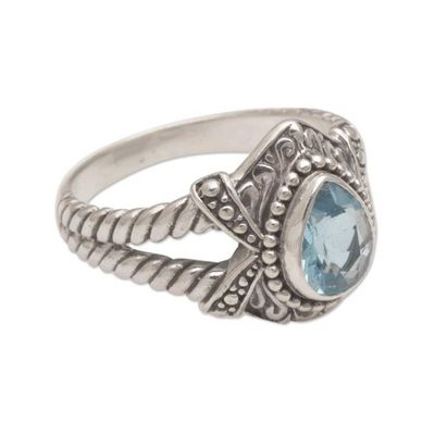 Alternate image for Blue Topaz and Sterling Silver Solitaire Ring from Bali Crown of Celuk