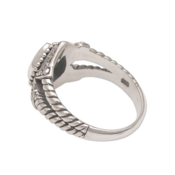 Alternate image for Blue Topaz and Sterling Silver Solitaire Ring from Bali Crown of Celuk