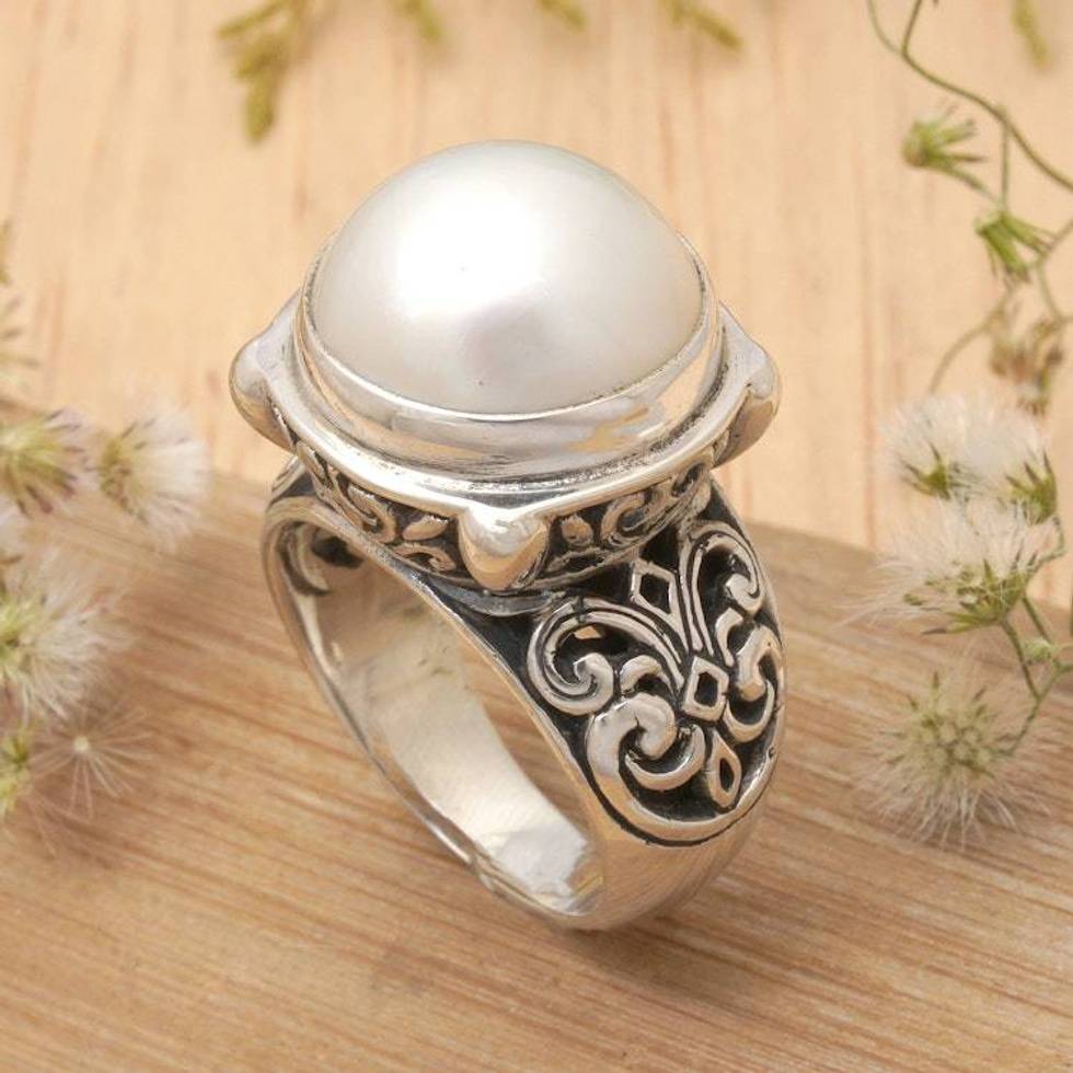 Cultured Mabe Pearl Cocktail Ring 'Graceful Moon'
