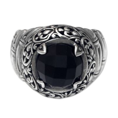 Alternate image for Checkered Board Onyx on Sterling Silver Ring from Bali Drama Night