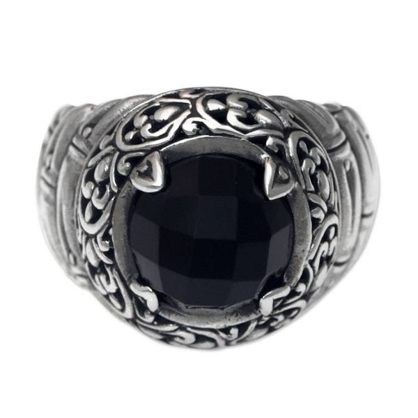 Alternate image for Checkered Board Onyx on Sterling Silver Ring from Bali Drama Night
