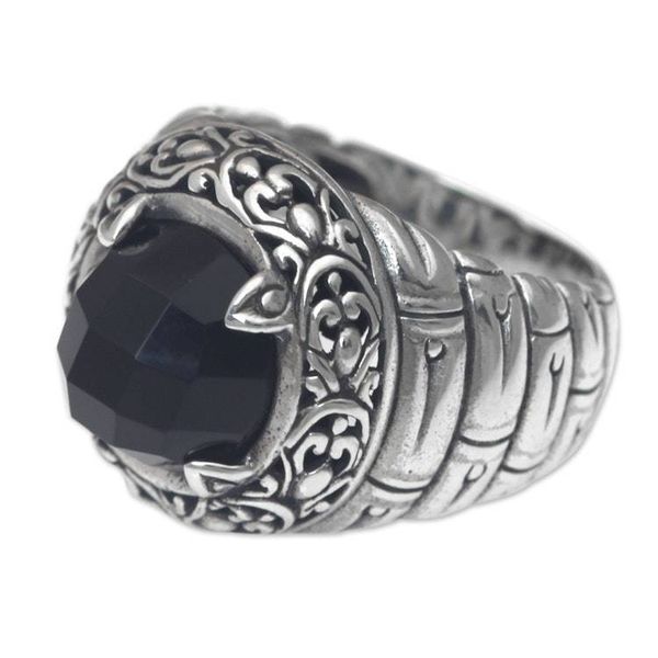 Alternate image for Checkered Board Onyx on Sterling Silver Ring from Bali Drama Night