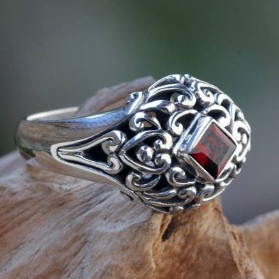 Alternate image for Garnet Dome Ring Sterling Silver Artisan Crafted Jewelry Treasured Heart