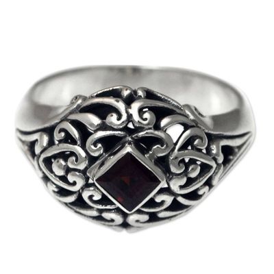 Alternate image for Garnet Dome Ring Sterling Silver Artisan Crafted Jewelry Treasured Heart