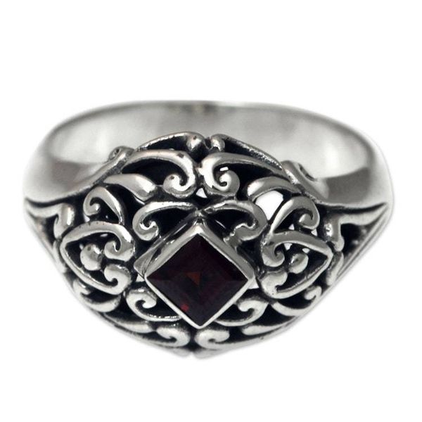 Alternate image for Garnet Dome Ring Sterling Silver Artisan Crafted Jewelry Treasured Heart